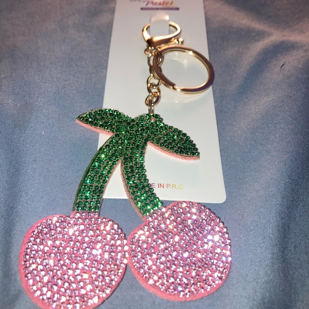 Pastels Green and Pink Cherry Keychain